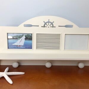 NEW Nautical Coastal Wall Shelf With Pegs & Photo Slots